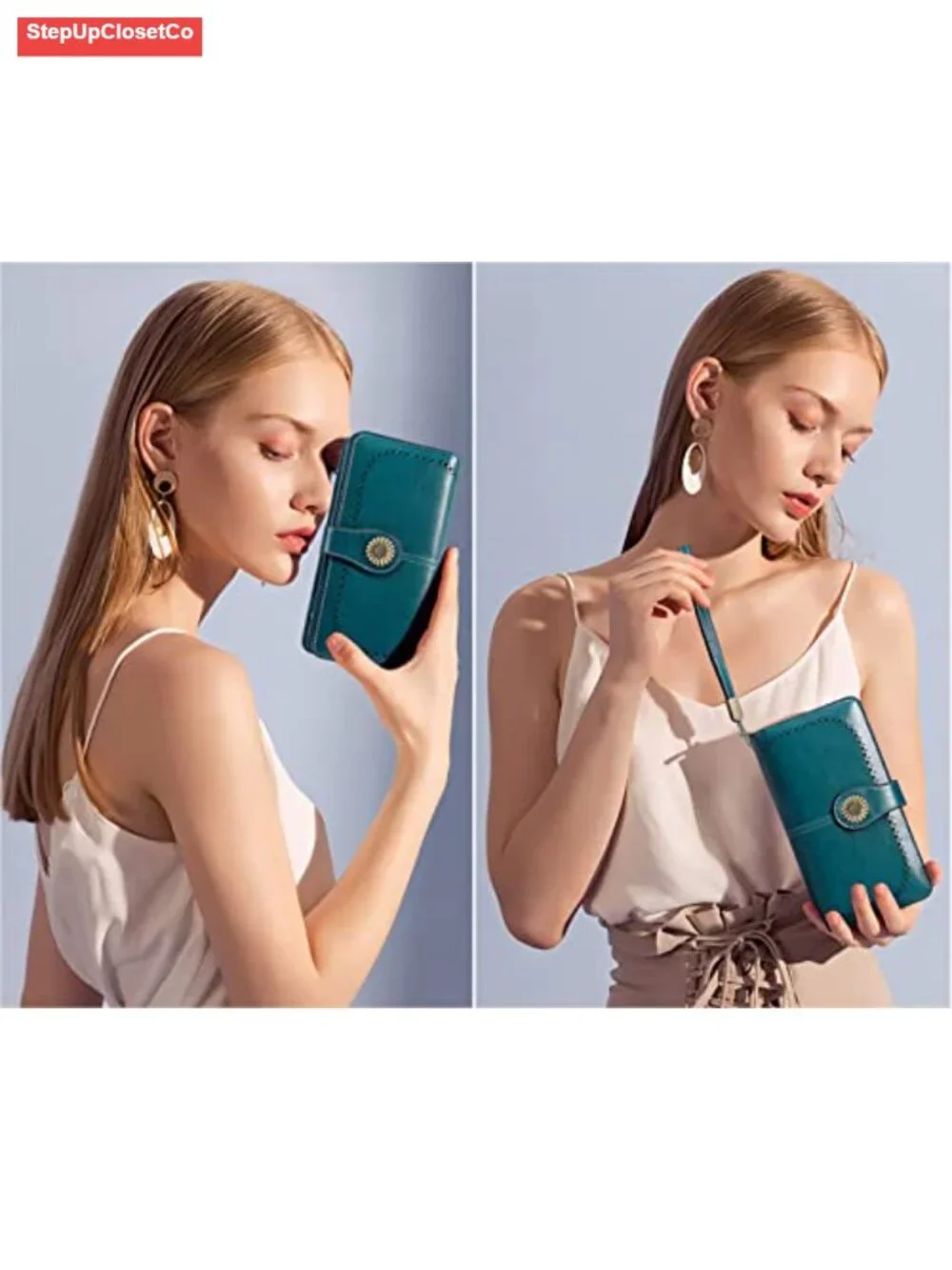 Large Leather Wristlet Wallet RFID Blocking Card Holder